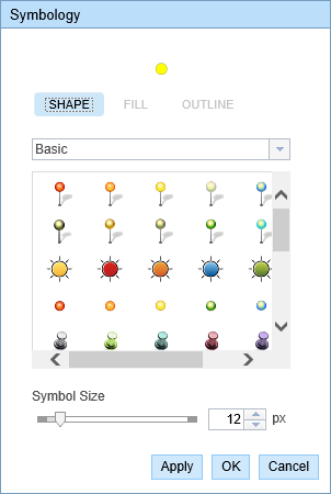 Symbology editor for a point layer Symbology editor for a point layer