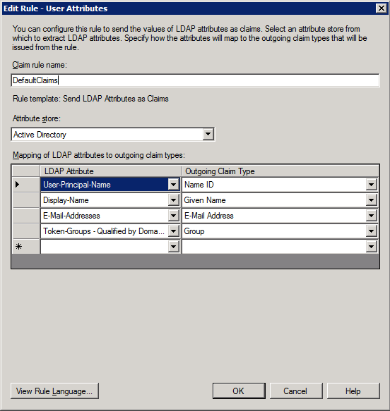 Edit Rule - DefaultClaims Edit Rule - DefaultClaims