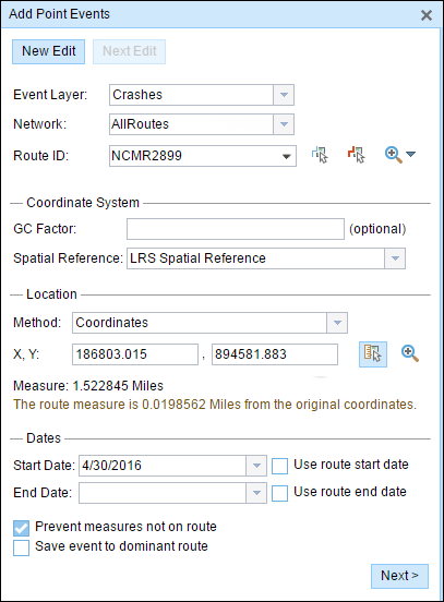 Add Point Events widget with coordinates Add Point Events widget with coordinates