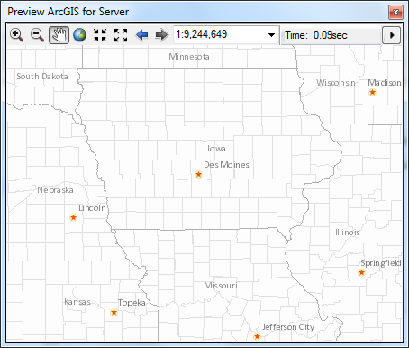 Previewing a map service in the Preview Previewing a map service in the Preview